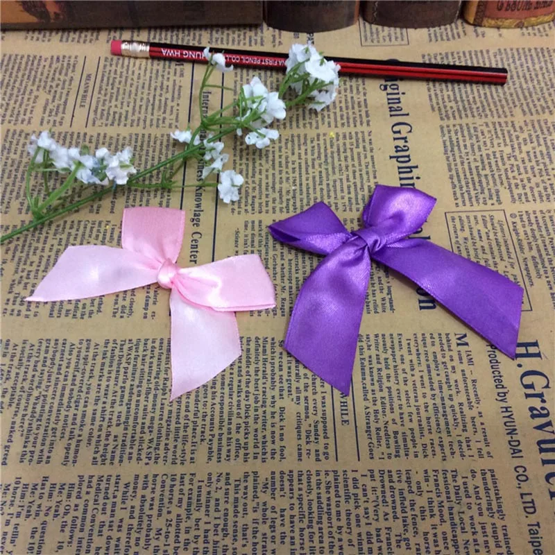 100 шт./лот ручная работа DIY предварительно завязанная сатиновая подарочная лента