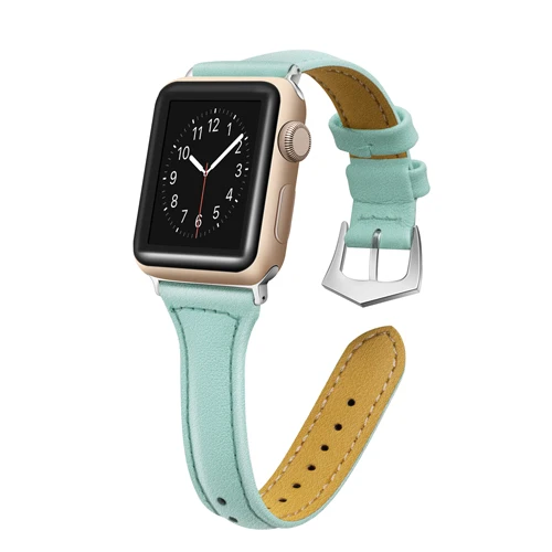 Кожаный ремешок для Apple Watch ремешок 40 мм 44 мм iWatch ремешок 38 мм 42 мм тонкий ремень ремешок для часов Браслет Apple watch 5 4 3 2 1 38 40 42 - Цвет ремешка: Water duck green