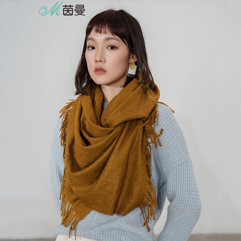 Зимний шарф в Корейском стиле универсальная Толстая однотонная шаль теплый |