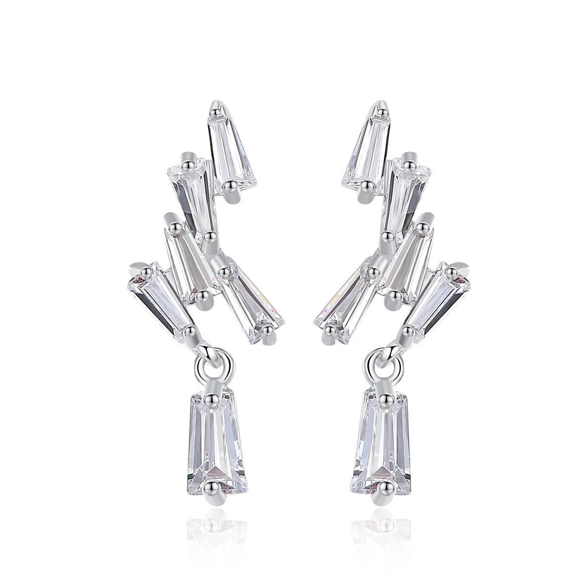 Женские короткие серьги-подвески с кристаллами циркония в форме лестницы белого