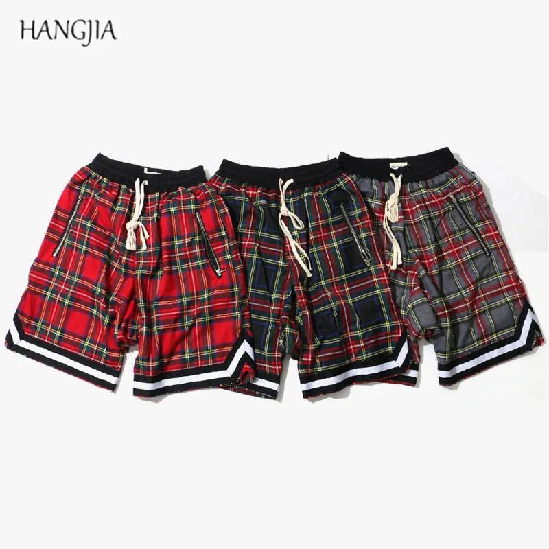 

Men's Scottish Plaid Shorts Oversized Baggy Shorts Streetwear Mesh Tartan Drop Crotch Shorts Men Side Zip Stretch Knee length