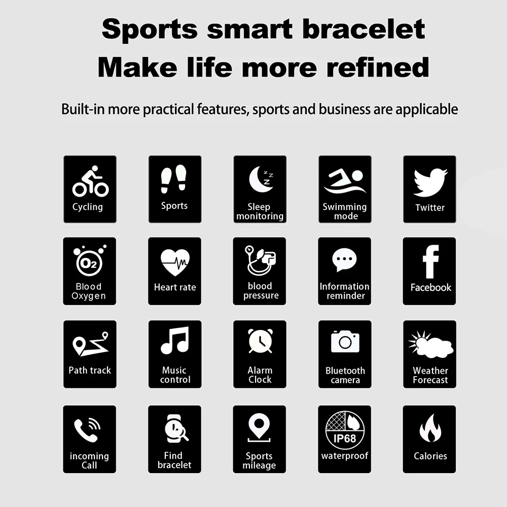 

Smarcent Smart Men Women Color Screen Smart Band Fitness Bracelet Blood Pressure Heart Rate Monitor Wristband for Android IOS