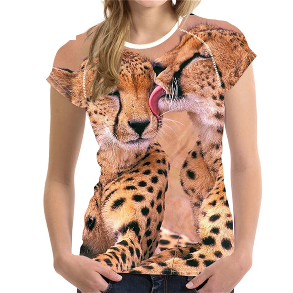 

Brand Design Woman Summer T Shirts Cool 3D Animal Leopard Tiger Print Female Short Sleeve T-shirts Fashion Top Tees