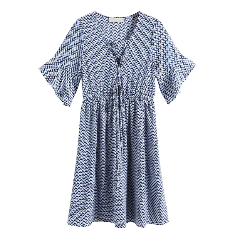 короткое платье в полоску женское новинки 2019 женщин с шнуровкой талию модные