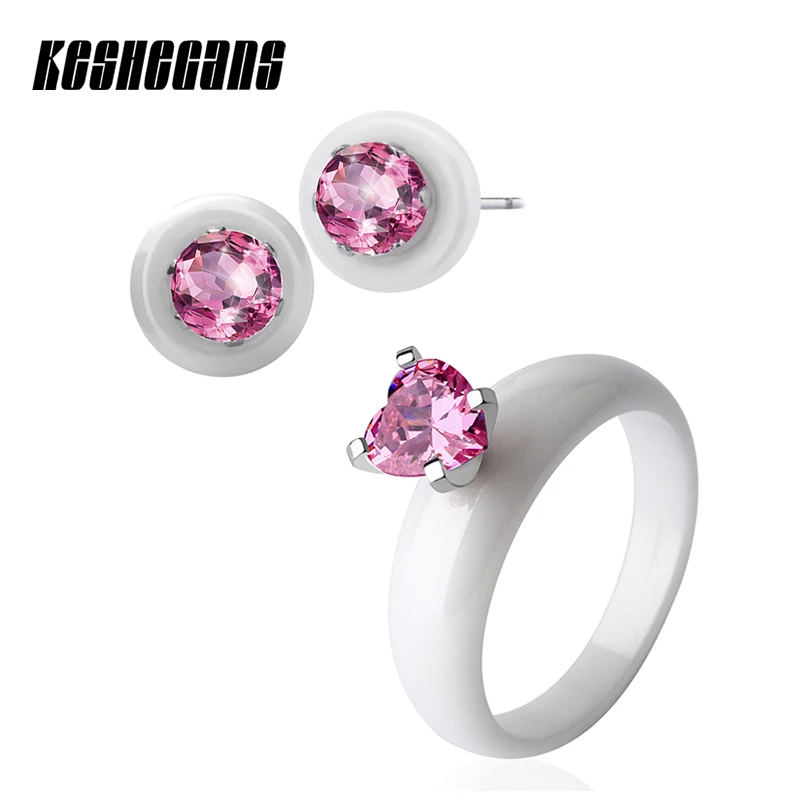 Новый элегантный комплект ювелирных изделий с розовыми кристаллами Стразы