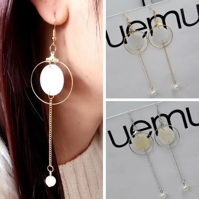 Модные индивидуальные простые круглые длинные серьги с имитацией жемчуга
