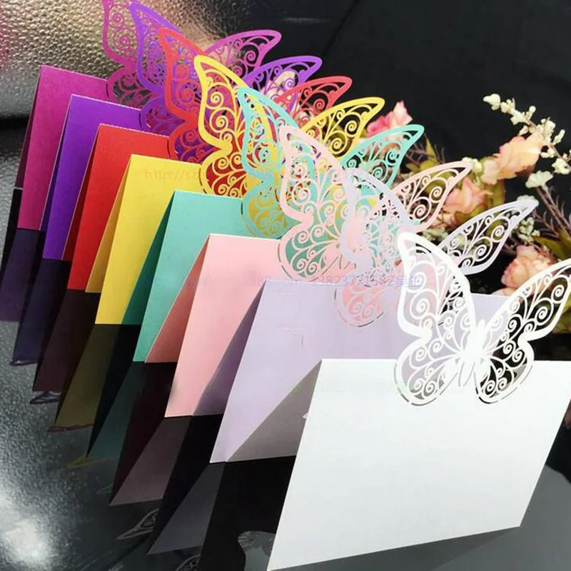 Оптовая продажа 100 шт. бумажные карты с лазерной обрезкой в виде бабочки визитки