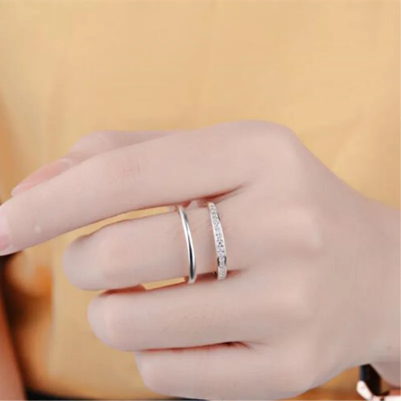 

New Fashion Simple Crystal 925 Sterling Silver Jewelry Temperament Double Layer Female Popular High-quality Opening Rings SR307