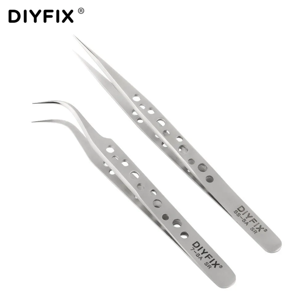 DIYFIX прецизионный Пинцет для электроники антистатические изогнутые прямые