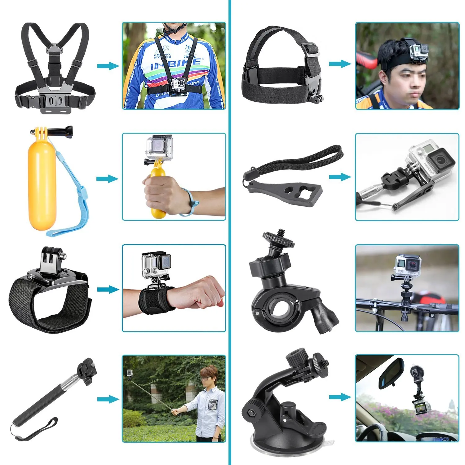 16 в 1 спортивный набор аксессуаров для GoPro Hero4 сессии Hero1 2 3 + 4 SJ4000 5000 6000 7000 спорта на