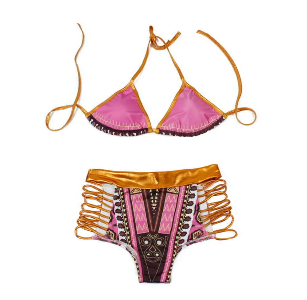 2017 Африканский принт горячие купальники для женщин Лето Бикини Стиль Высокая