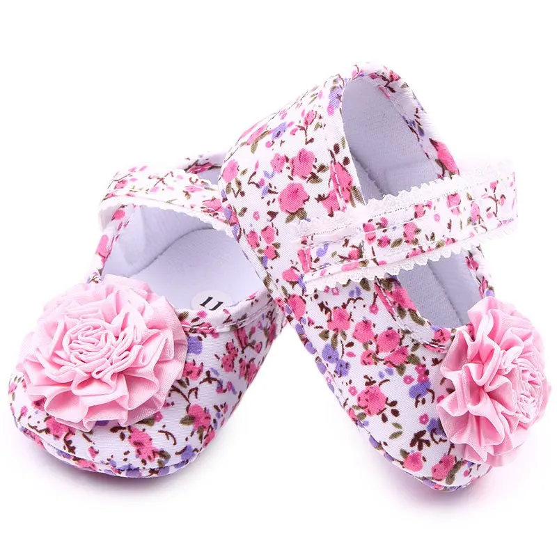 Детская обувь для младенцев Розовая с цветочным узором маленьких девочек вечеринок начинающих ходить