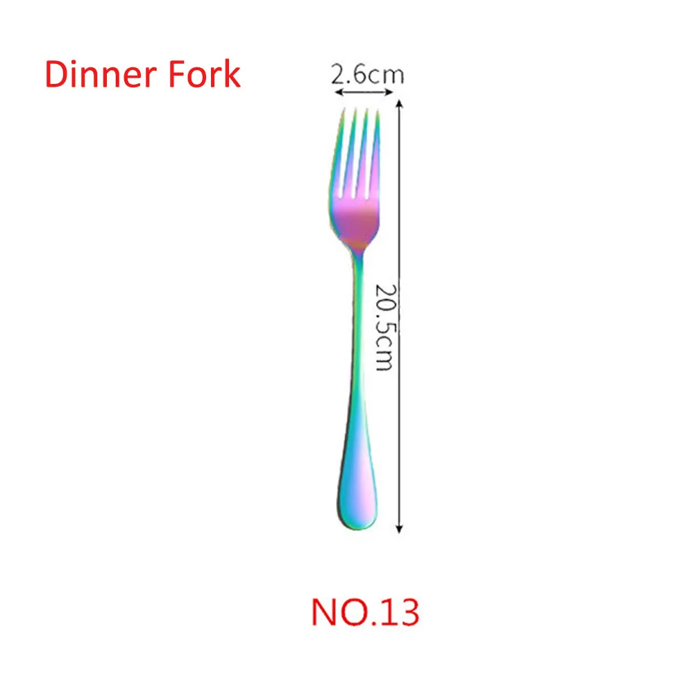 NO.13 Dinner Fork 1/5 шт творческие 304 Нержавеющая сталь набор столовых приборов Радуга Комплектная Посуда Столовые приборы для путешествий торт вилка стейк Ножи для свадьбы и отеля - Цвет: NO.13 Dinner Fork