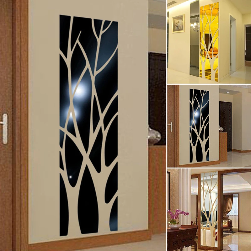 Съемная Зеркальная Наклейка s ветка дерева на стену DIY домашний декор для