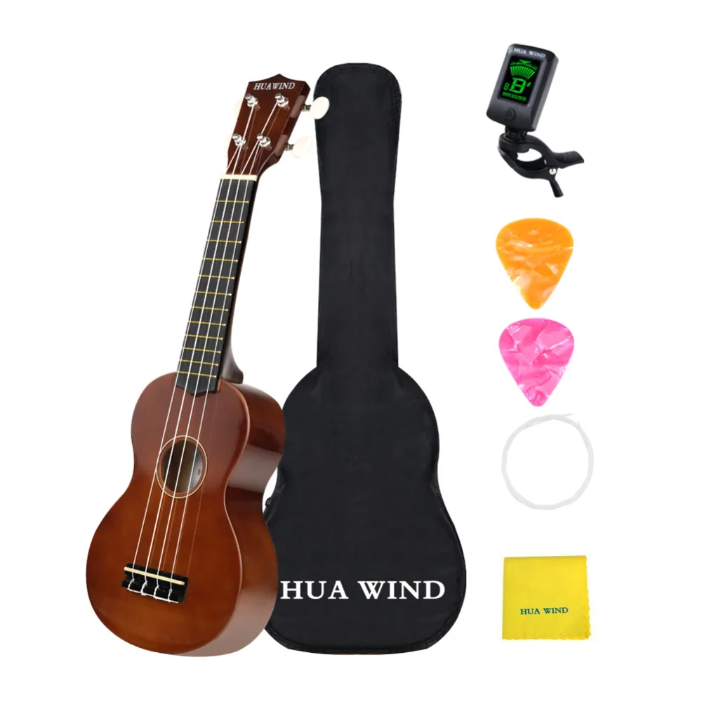 HUAWIND укулеле 21 дюймов начинающих Ukelele палисандр светло-коричневый дерева сделаны укулеле для детей с полной Наборы сумка Палочки и тюнер Guita
