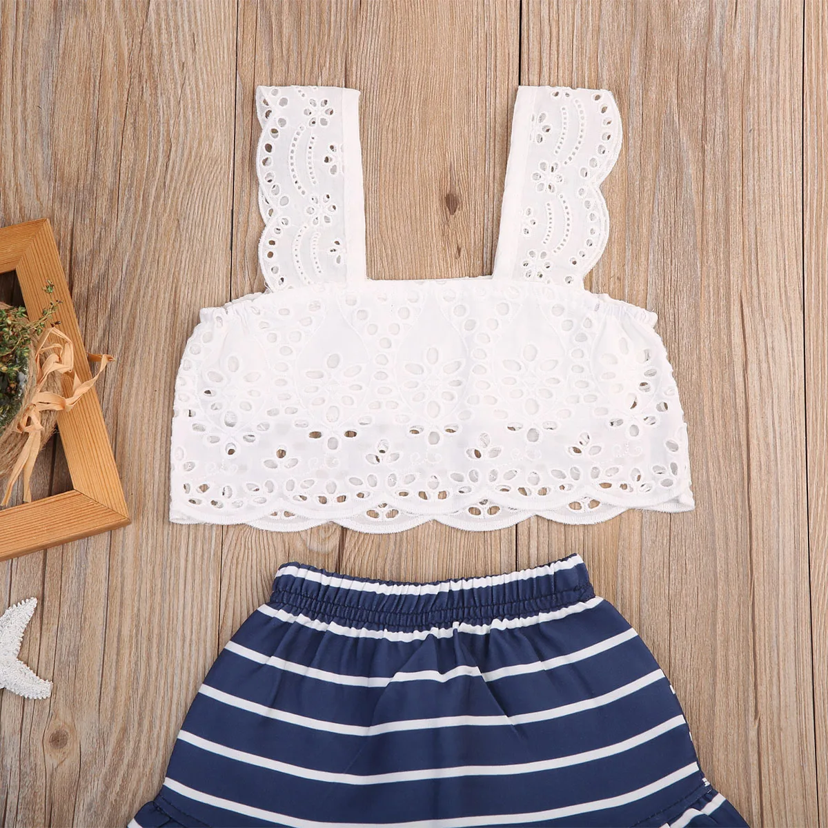 Летние комплект одежды для маленьких девочек белый жилет футболка Топы + Синий