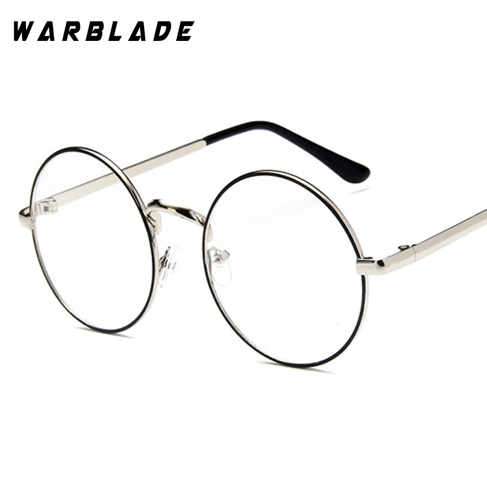 silver black WarBLade, круглые очки для умников, прозрачные линзы, унисекс, Золотая круглая металлическая оправа, очки для мужчин и женщин, оправа для очков, поддельные очки - Цвет оправы: silver black