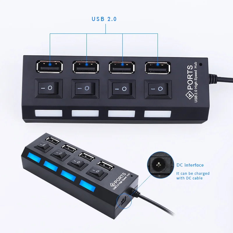 Высокоскоростной usb хаб Sovawin 2 0 4 порта разветвитель адаптер вкл./выкл. 480 Мбит/с Hab