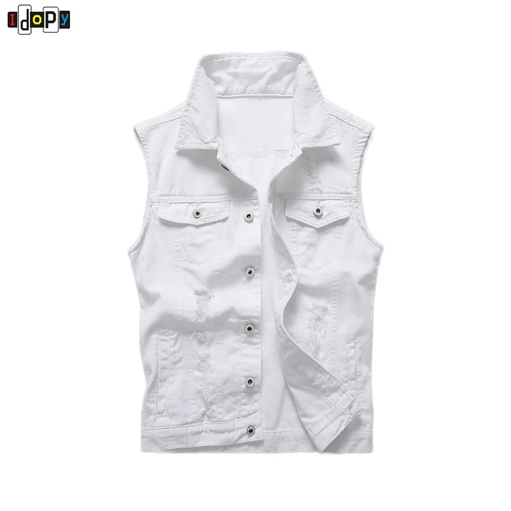Простой тренд однотонный приталенный мужской джинсовый жилет винтажные белые