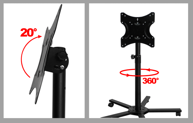 DL-ST1M 3"-55" подвижный напольный ЖК-держатель для телевизора с 5 колесами с замком 40kgs 400x400 наклон вниз 20 сталь