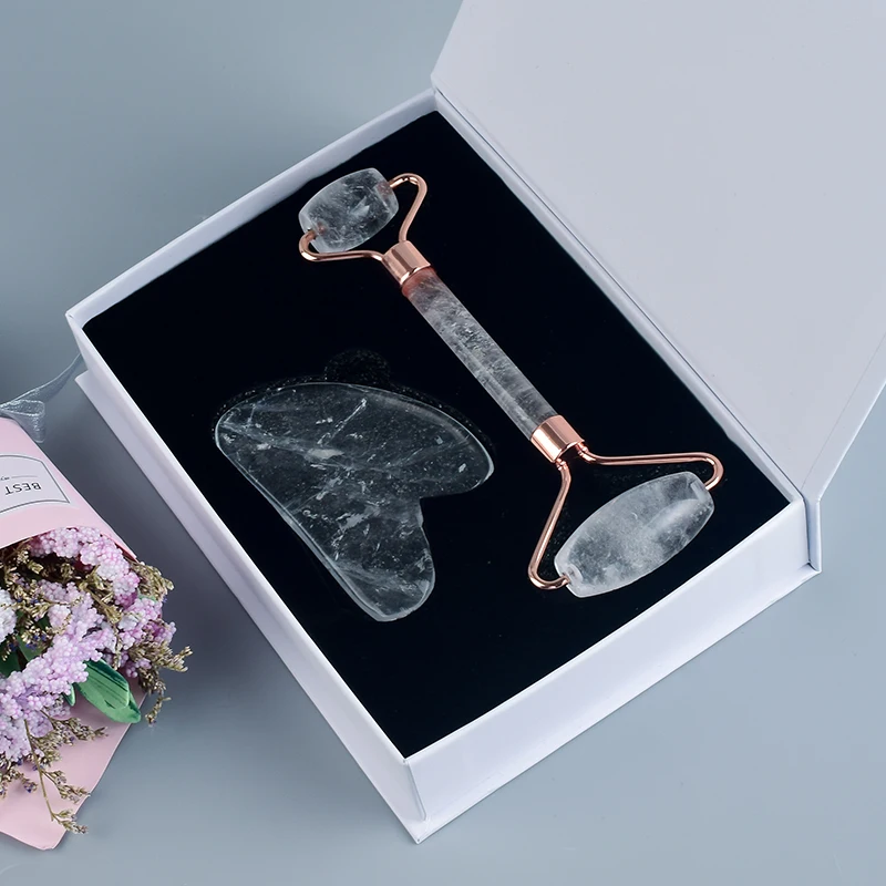 

Rock Quartz Roller Guasha Jade Massage Set Acupuntura Therapy Back Head Foot Scraper Face Lift Natural Crystal Stone Massager