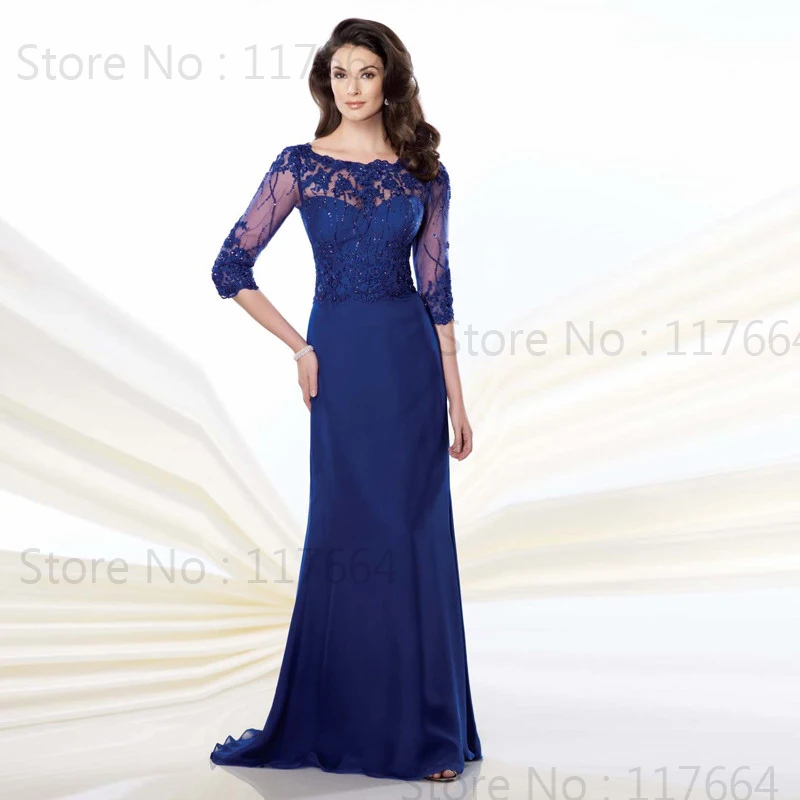2016 элегантный королевский синий 3/4 рукав мать невесты платья формальное вечернее