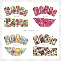 4 sheets kawaii flowers nail art stickers 3d red rose nail water decals lily decor manicure diy painting blossom spring design