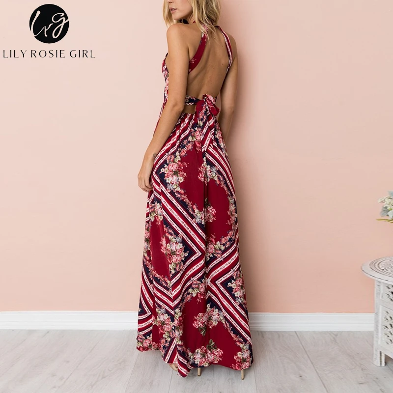 Conmoto Сексуальные длинные платья с открытой спиной красное платье цветочным