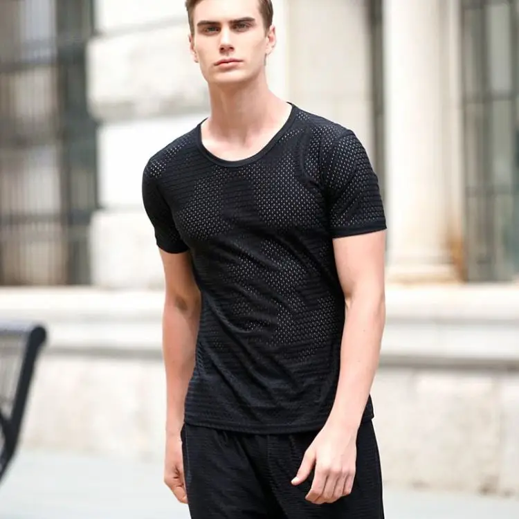 Летняя крутая свободная Мужская Повседневная футболка эластичная сетчатая