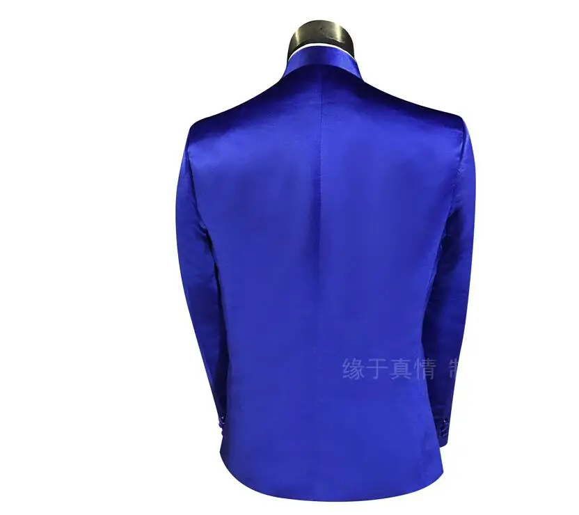 Blazer men Chinese tunic suit set with pants mens wedding suits costume singer stage Blue embroidery clothing slim formal dress | Мужская