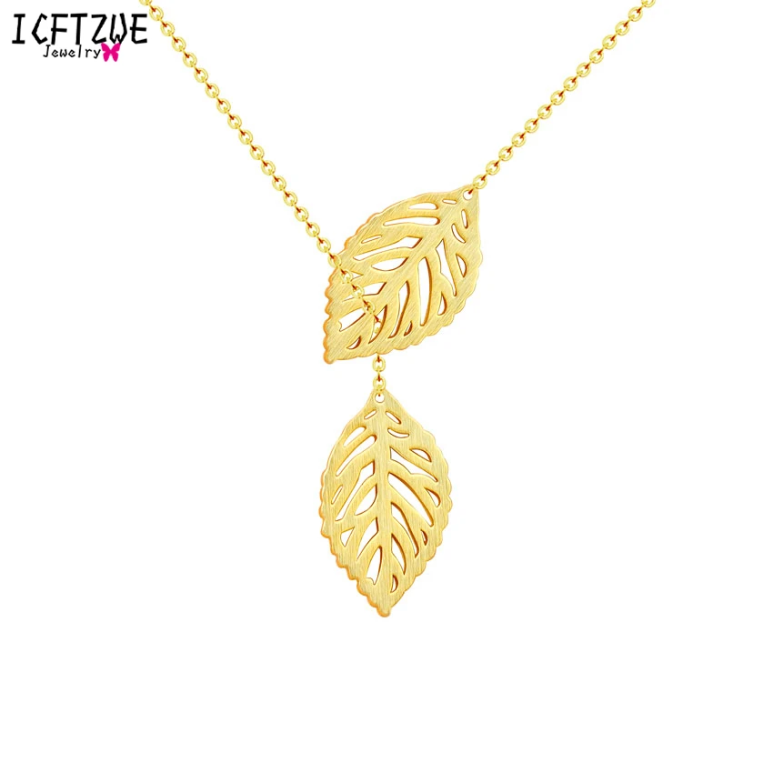 DIANSHANGKAITUOZHE Chain Jewelry Gold Tattoo Choker Stainless Steel Silver Two Lariat Leaf Statement Necklace Women Accessories|statement