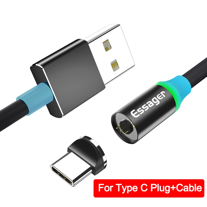 Магнитный usb-кабель Essager для iPhone, Магнитный зарядный шнур type C mi cro, usb-кабель для Xiaomi mi 9 8 samsung S10 S9 S8 S7 - Цвет: Black Type C Cable