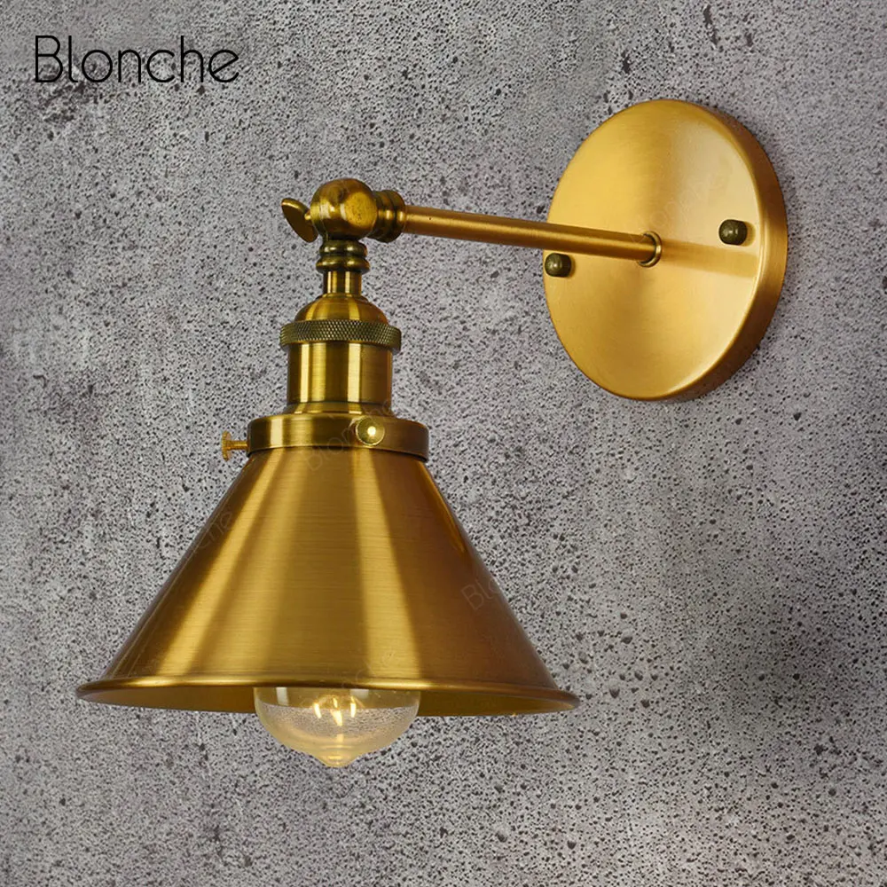 Industrial Gold Wall Lamp Vintage E27 Wall Light Fixtures for Home Indoor Loft Decor Kitchen Bedroom Living Room Nordic Sconce