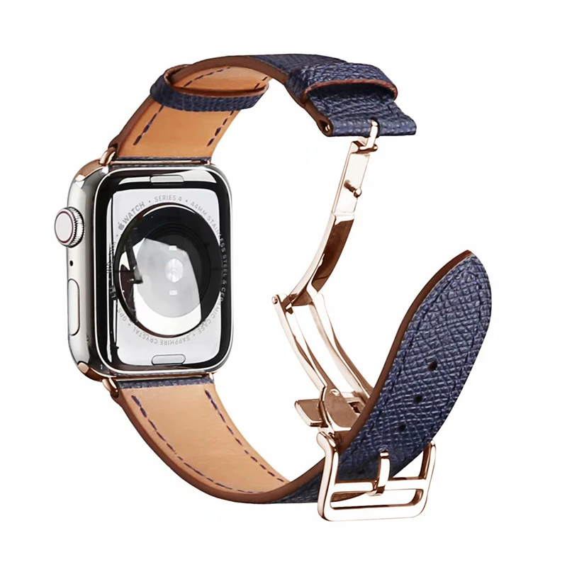 Herm Logo, розовое золото, натуральная кожа, один тур, браслет для часов Apple Watch Series 5 4 44/40 мм, замена для iWatch