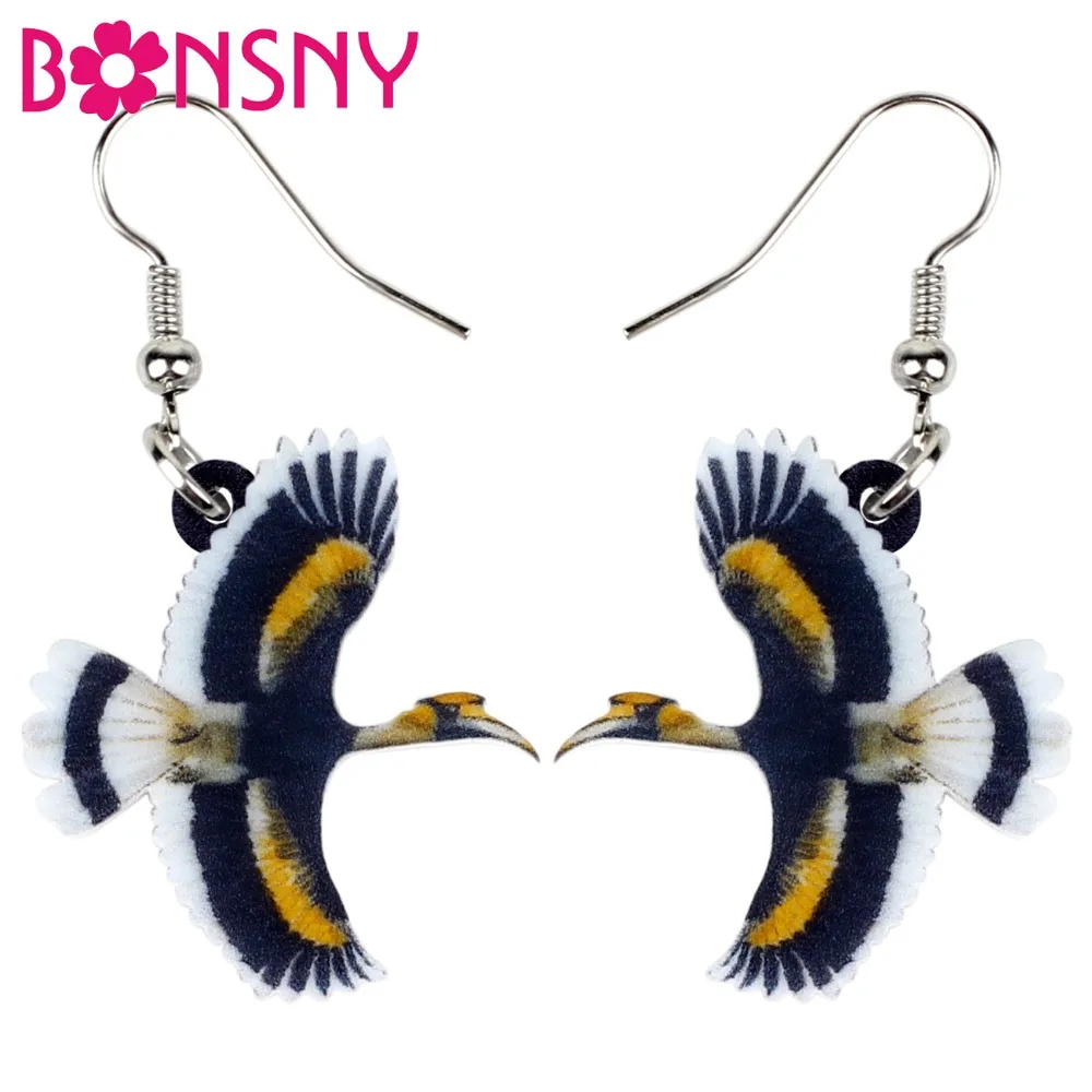

Bonsny Acrylic Flying Great Hornbill Bird Earrings Big Long Dangle Drop Novelty Animal Jewelry For Women Girl Spring Summer Gift