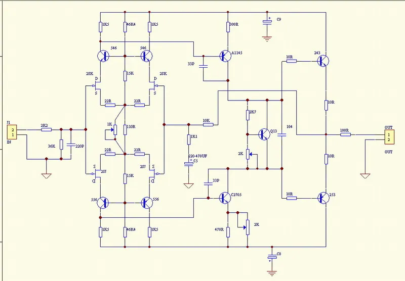 Классическая полностью симметричная схема A1145 2SA1145 / C2705 2SC2705 + C1815 MJE243/MJE253 плата