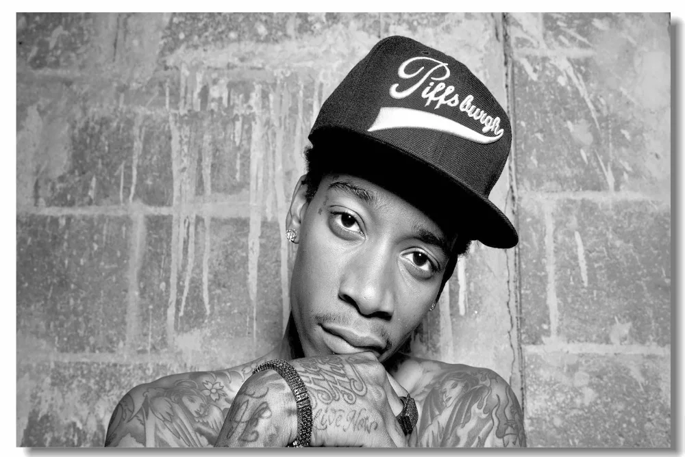 На заказ холст настенная черно белая хип хоп рэппер постер Wiz Khalifa обои Настенная