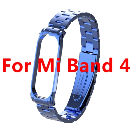 Blue For Band 4 Браслет из нержавеющей стали, ремешок для Xiaomi mi, браслет 4, металлический твердый mi Band 3, ремешок для Xiaomi mi, ремешок 3, сменный ремешок для смарт-часов - Цвет: Blue For Band 4