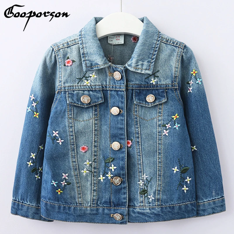 

2019 New girls jacker full sleeve embroidered flower jean jackers denim coat high quality size 3-12yearsold