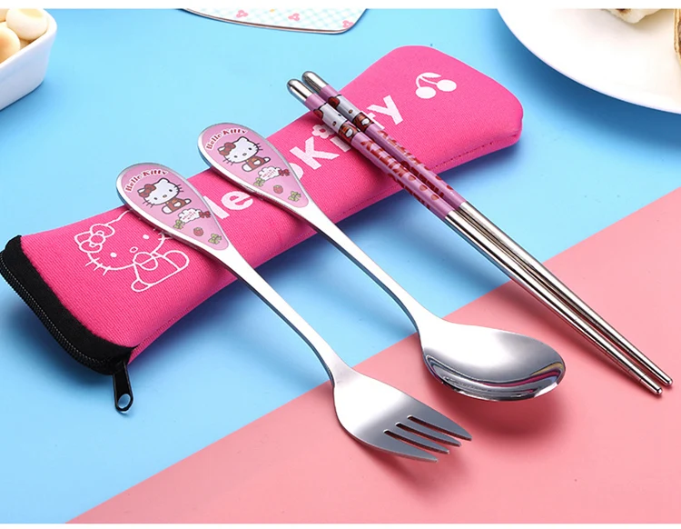 Модная посуда, столовые приборы, кухонная посуда hello kitty, вилка, ложка, набор ножей, Мультяшные Портативные подарки, наборы посуды из нержавеющей стали