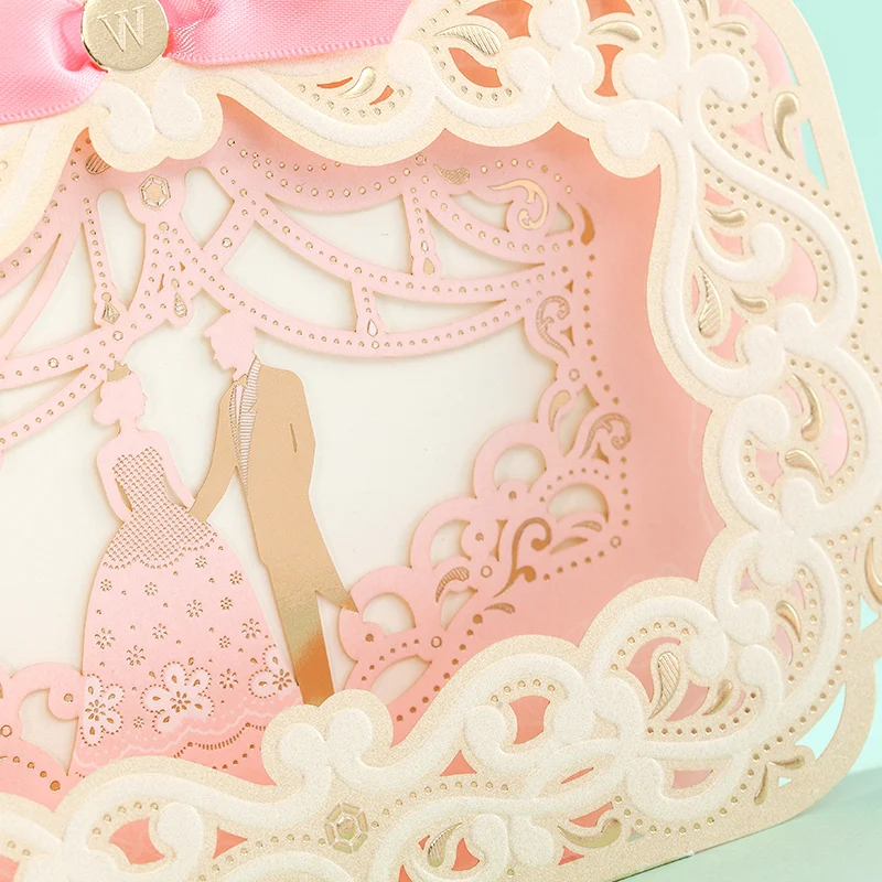 Лазерная резка розовый цвет невеста жених вместе Свадебное приглашение | Дом и