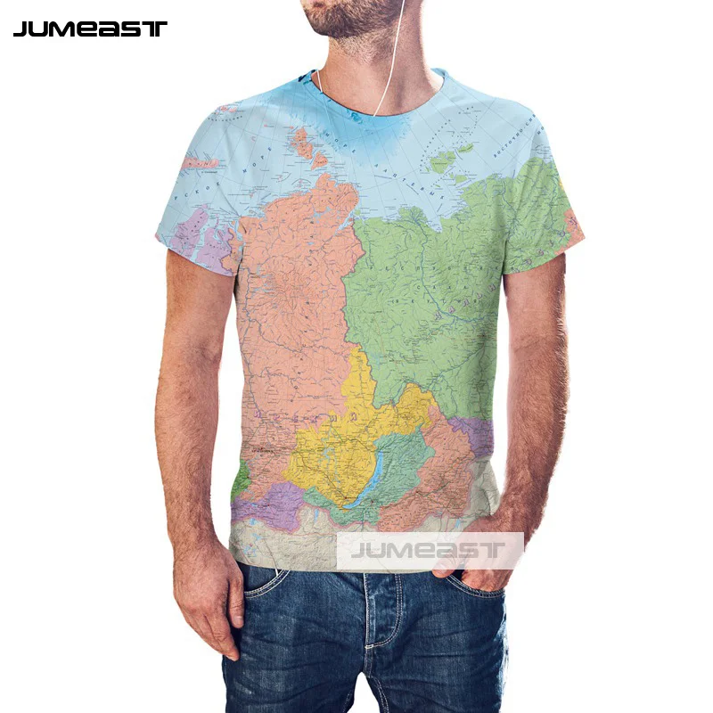 Футболка с 3D принтом Jumeast The World Map для мужчин/женщин Мужская футболка забавной
