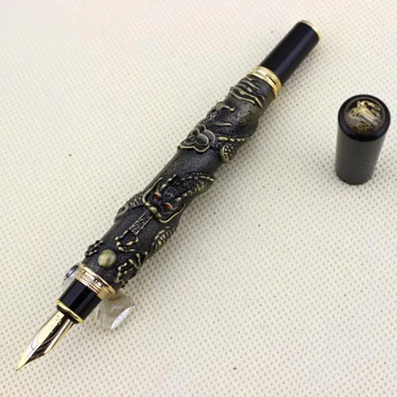 Роскошная перьевая ручка Jinhao Китайский дракон/Loong бронза Basso-relievo Средний Перьевая ручка Jinhao Китайский дракон бронза