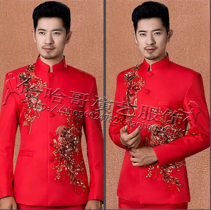 Singer Star Style Dance Stage Clothing For Men Chinese Tunic Suits Stand Collar Mens Wedding Suits Costume Men Formal Dress