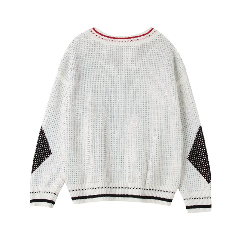 Женский короткий свитер с блестящим камнем дизайнерский роскошный трикотажный
