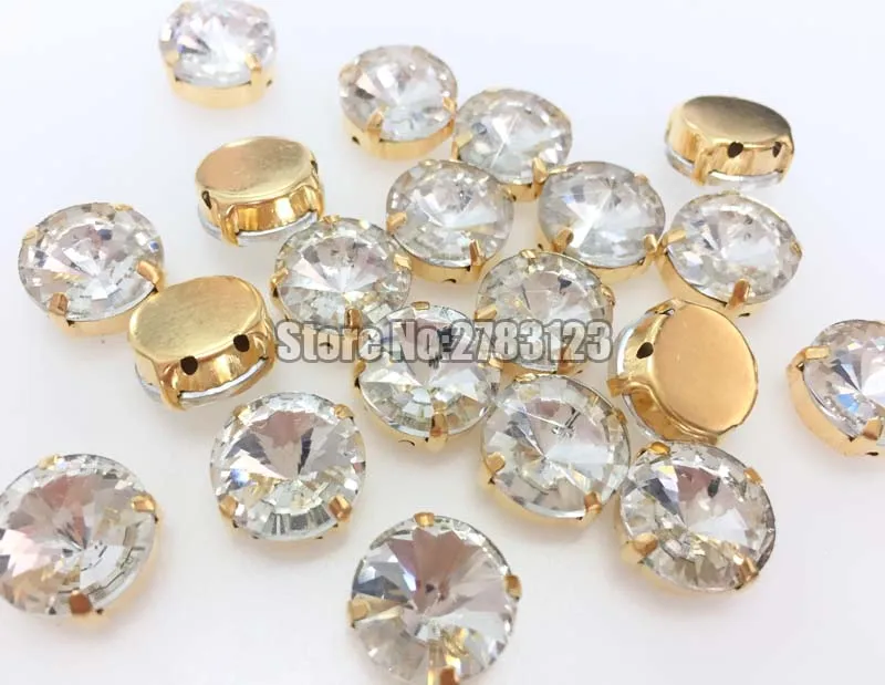 Бесплатная доставка золотой низ круглый белый хрусталь AAA пришивной коготь rhinstones