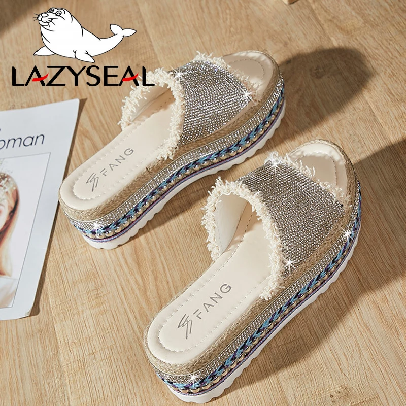 LazySeal/шлепанцы на танкетке Женская новая летняя пляжная обувь Женские Вьетнамки с
