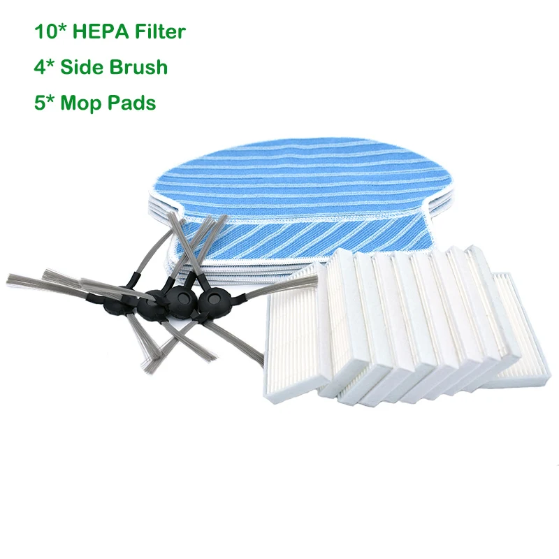 

10 pcs Hepa filter + 4 pcs side brush + 5 mop cloths for Proscenic 680T 780t 790t Robot Vacuum cleaners Accessories