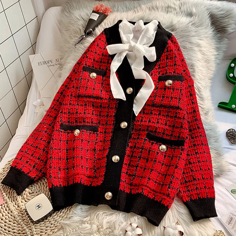 Very fairy Loose Knit Cardigan Female Korean Lazy Wind Single-breasted Large Size Sweater Women Thicken feminine coat SS89 |