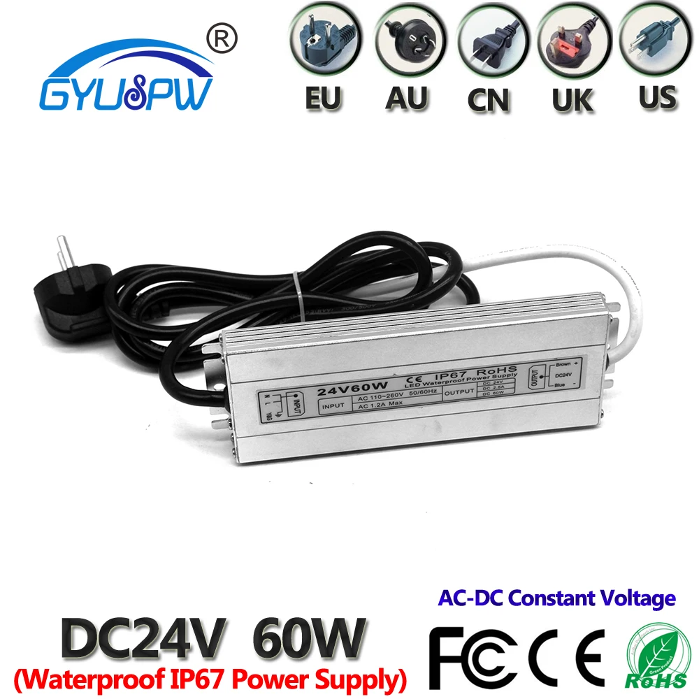 Светодиодный драйвер с одним выходом 24 В водонепроницаемый трансформатор